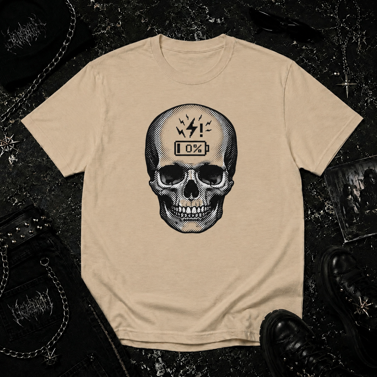 Low Battery Skull tee