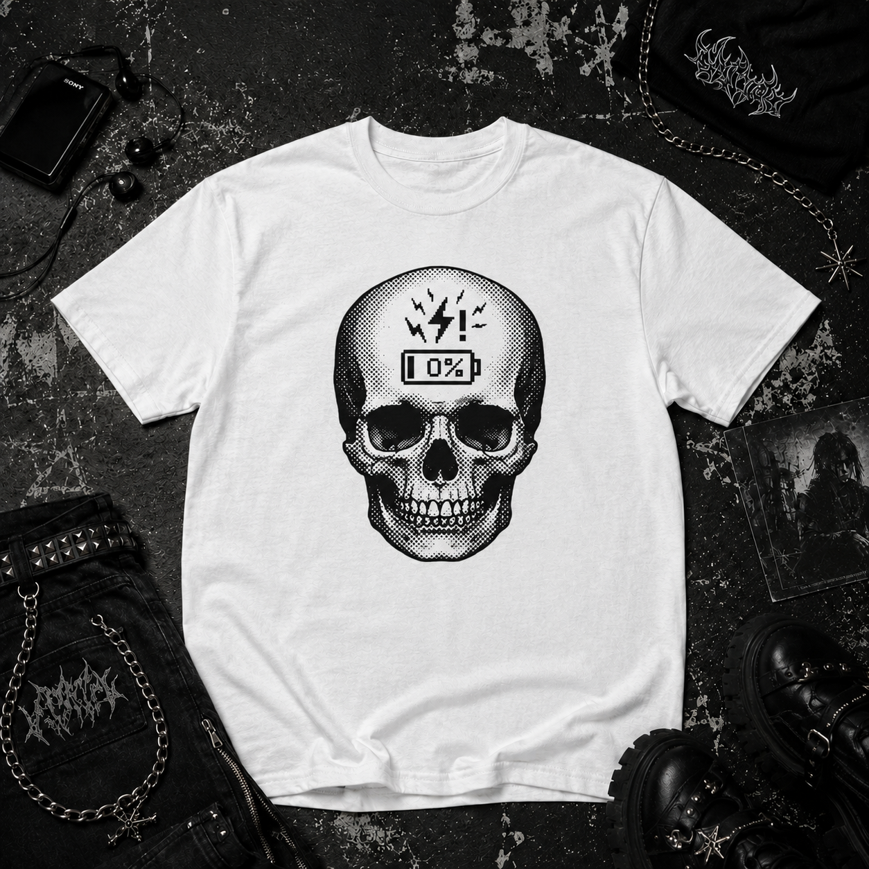 Low Battery Skull tee
