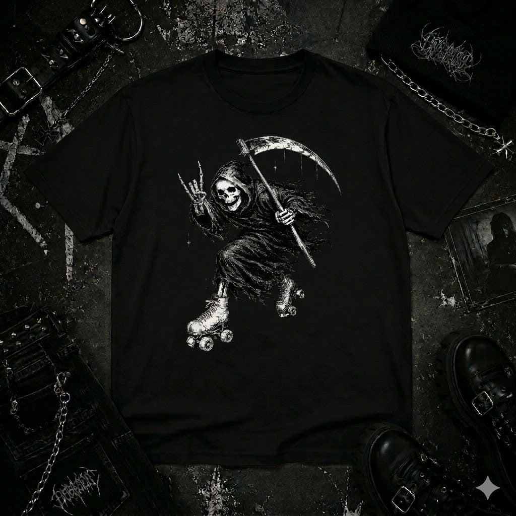 Grim Reaper On Roller Skates tee