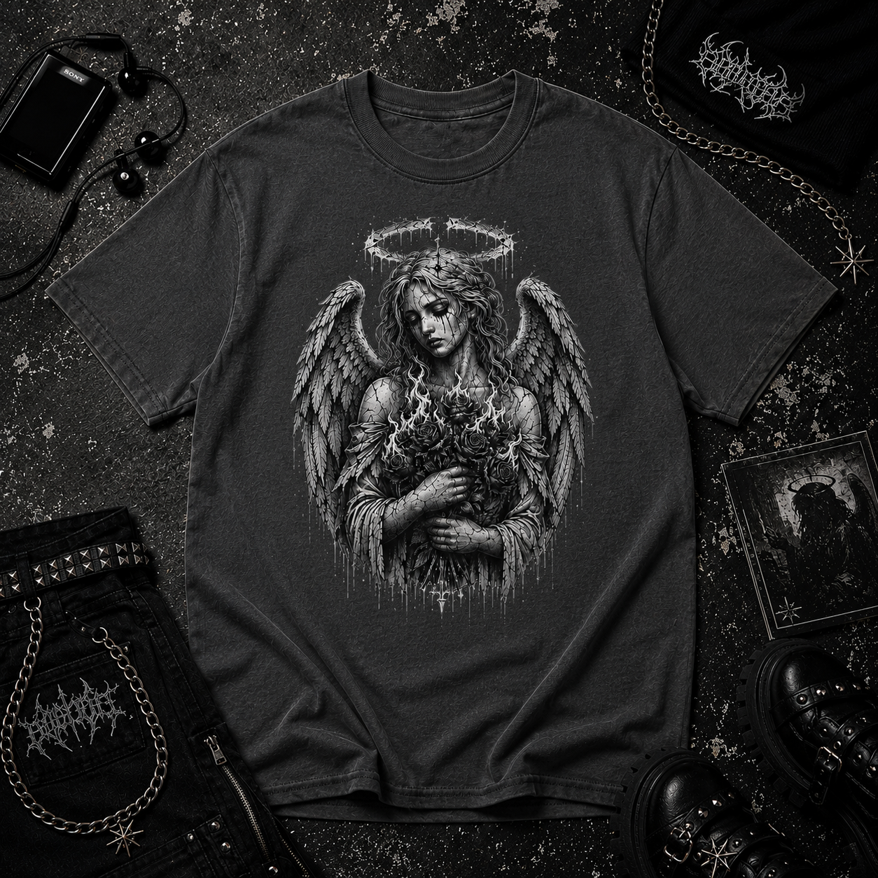 Angel Holding Roses tee