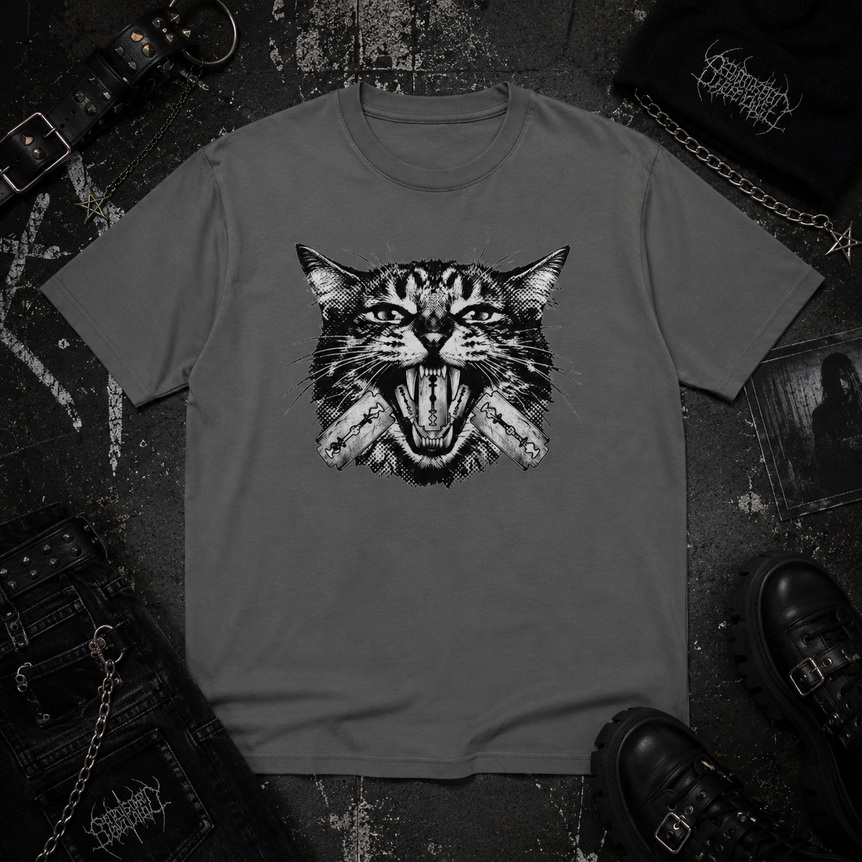 Cat With Razors tee