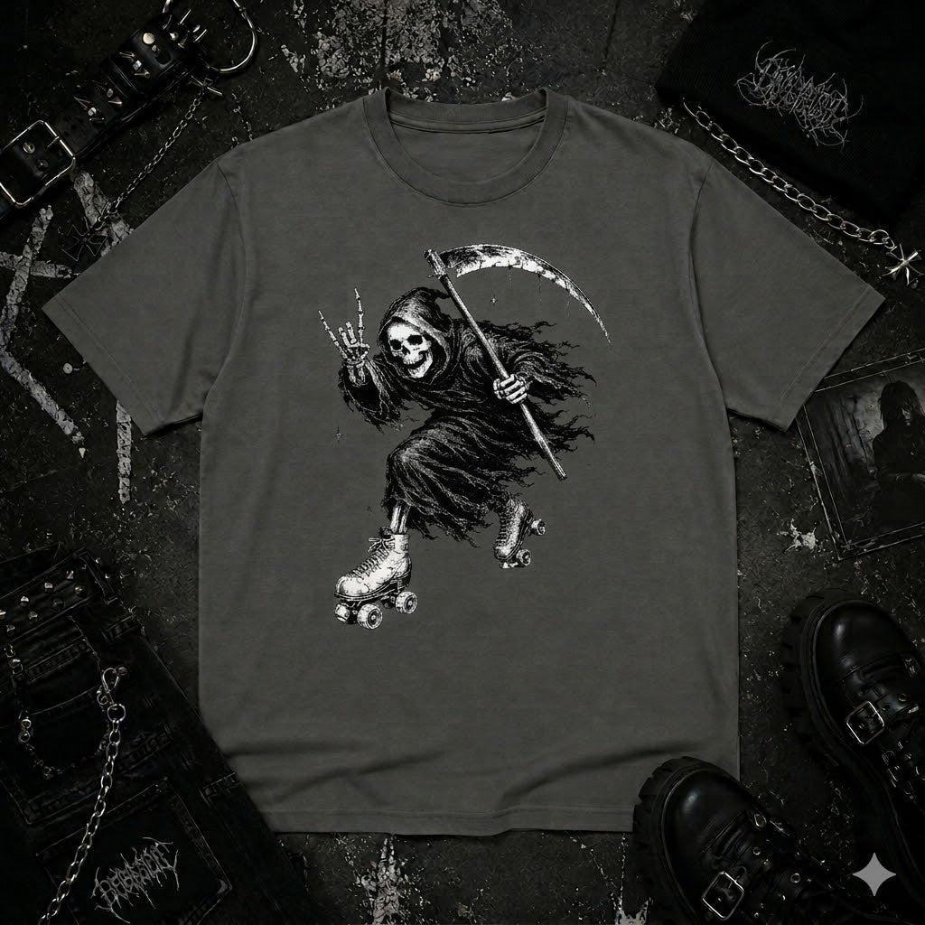Grim Reaper On Roller Skates tee