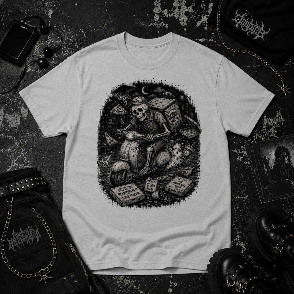 Skeleton Pizza Guy tee