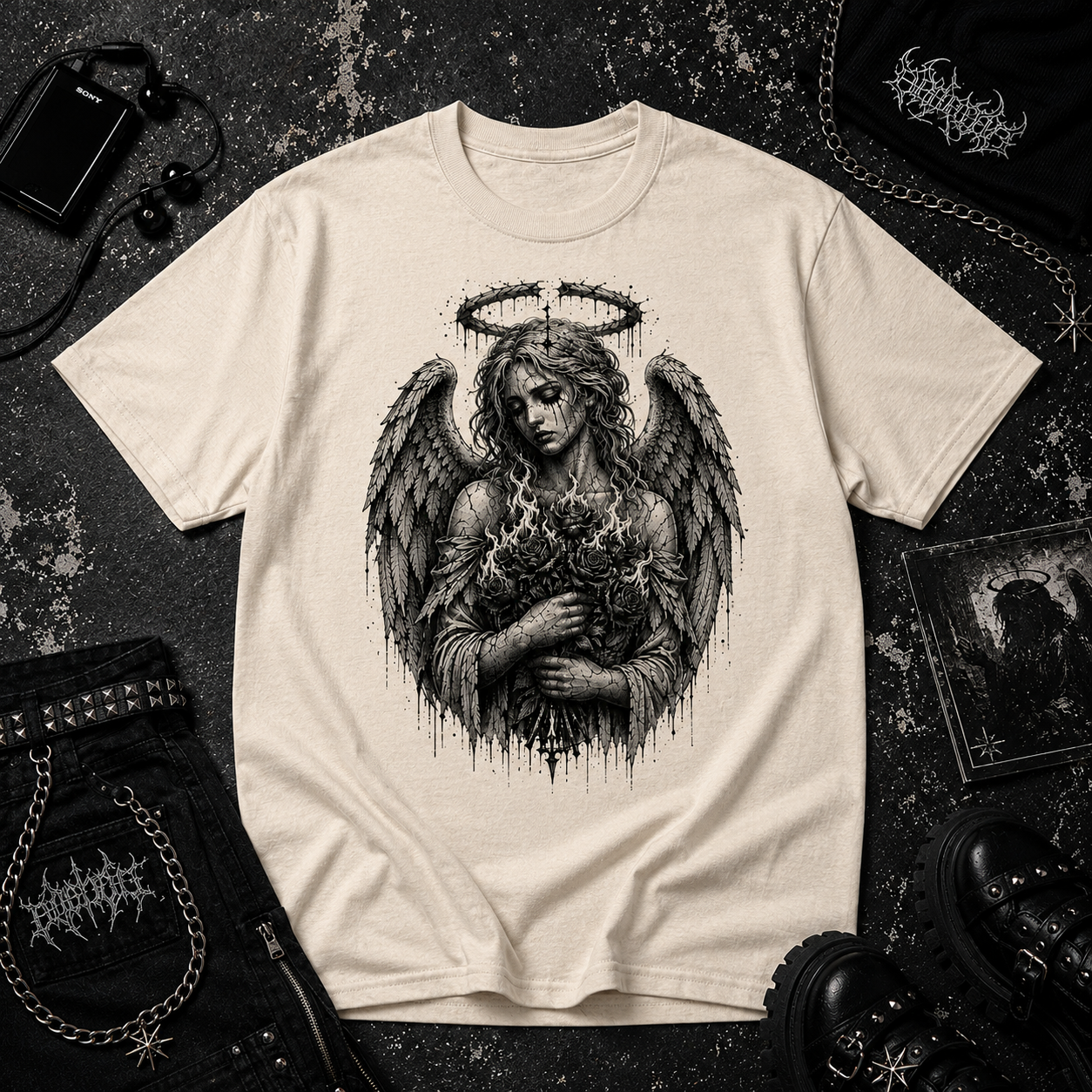 Angel Holding Roses tee