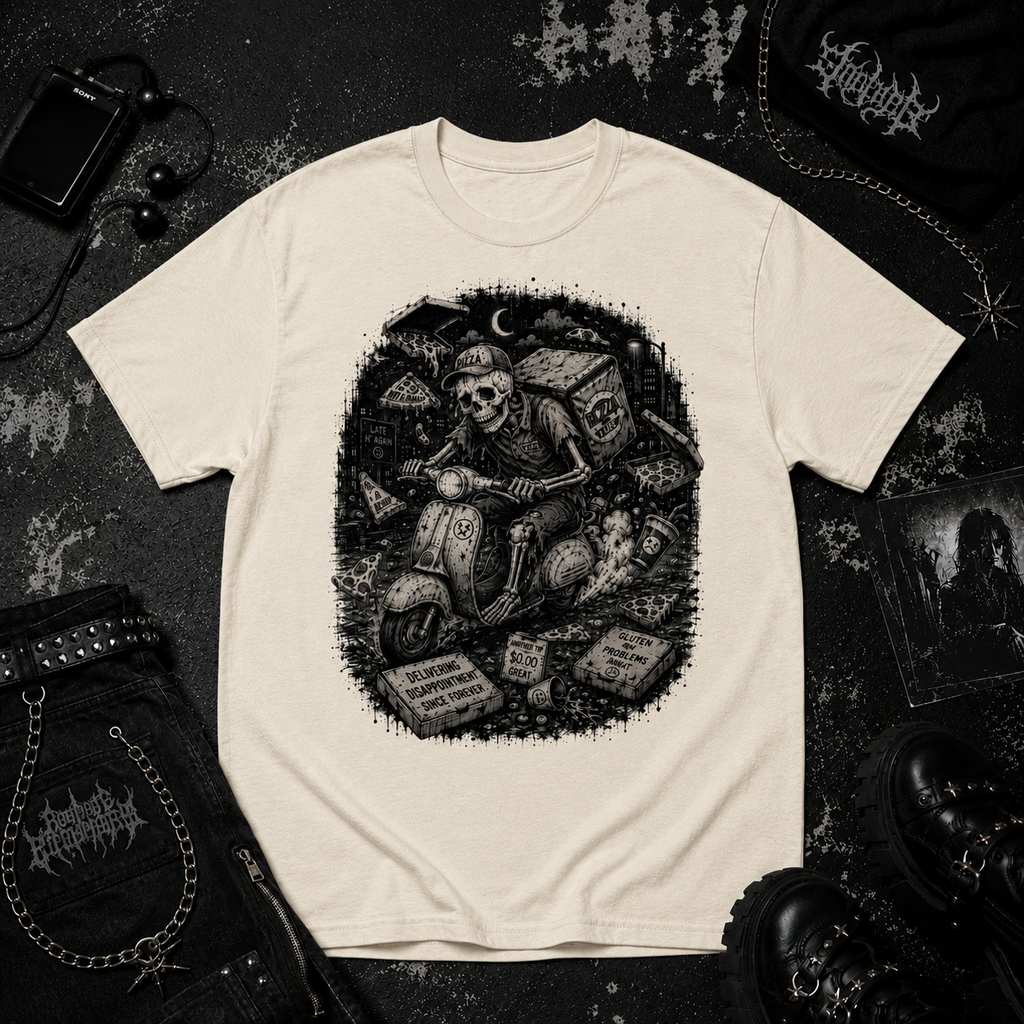 Skeleton Pizza Guy tee