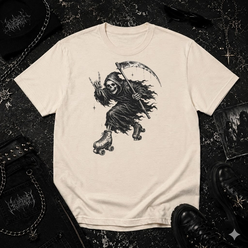 Grim Reaper On Roller Skates tee