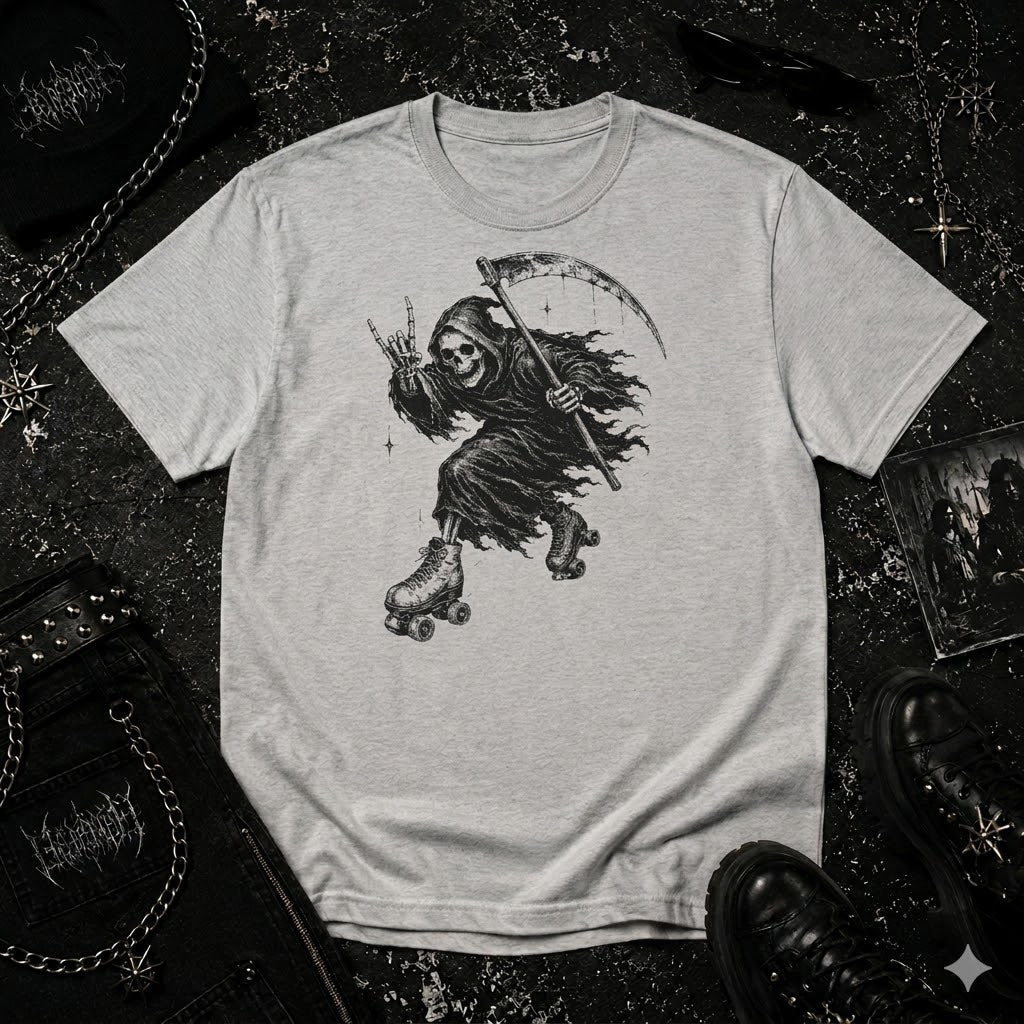 Grim Reaper On Roller Skates tee