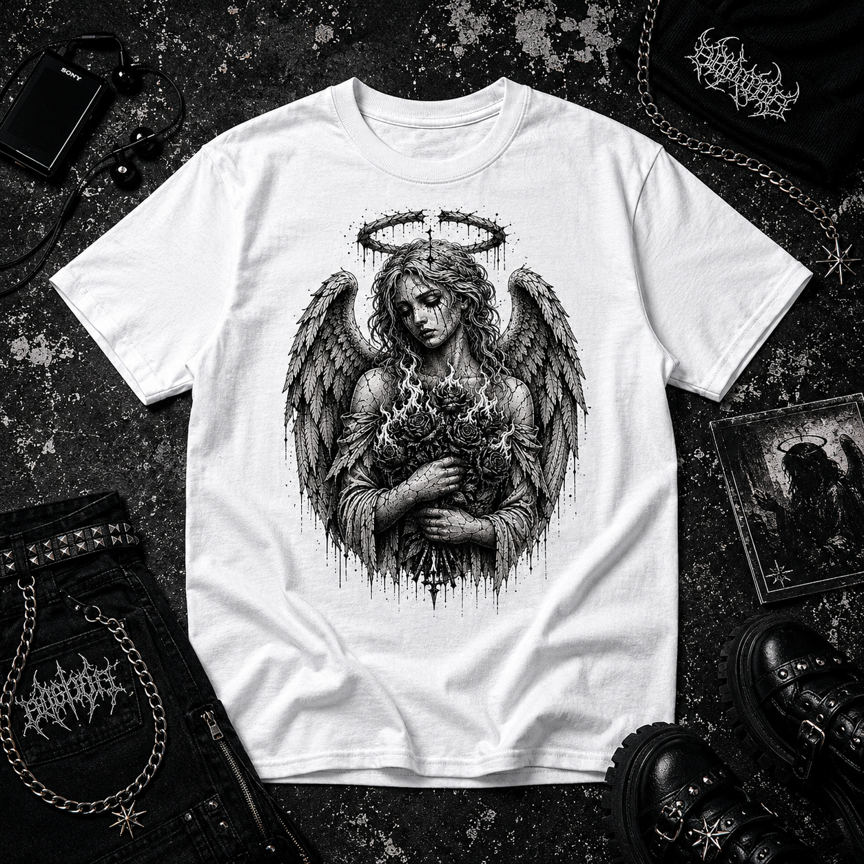 Angel Holding Roses tee