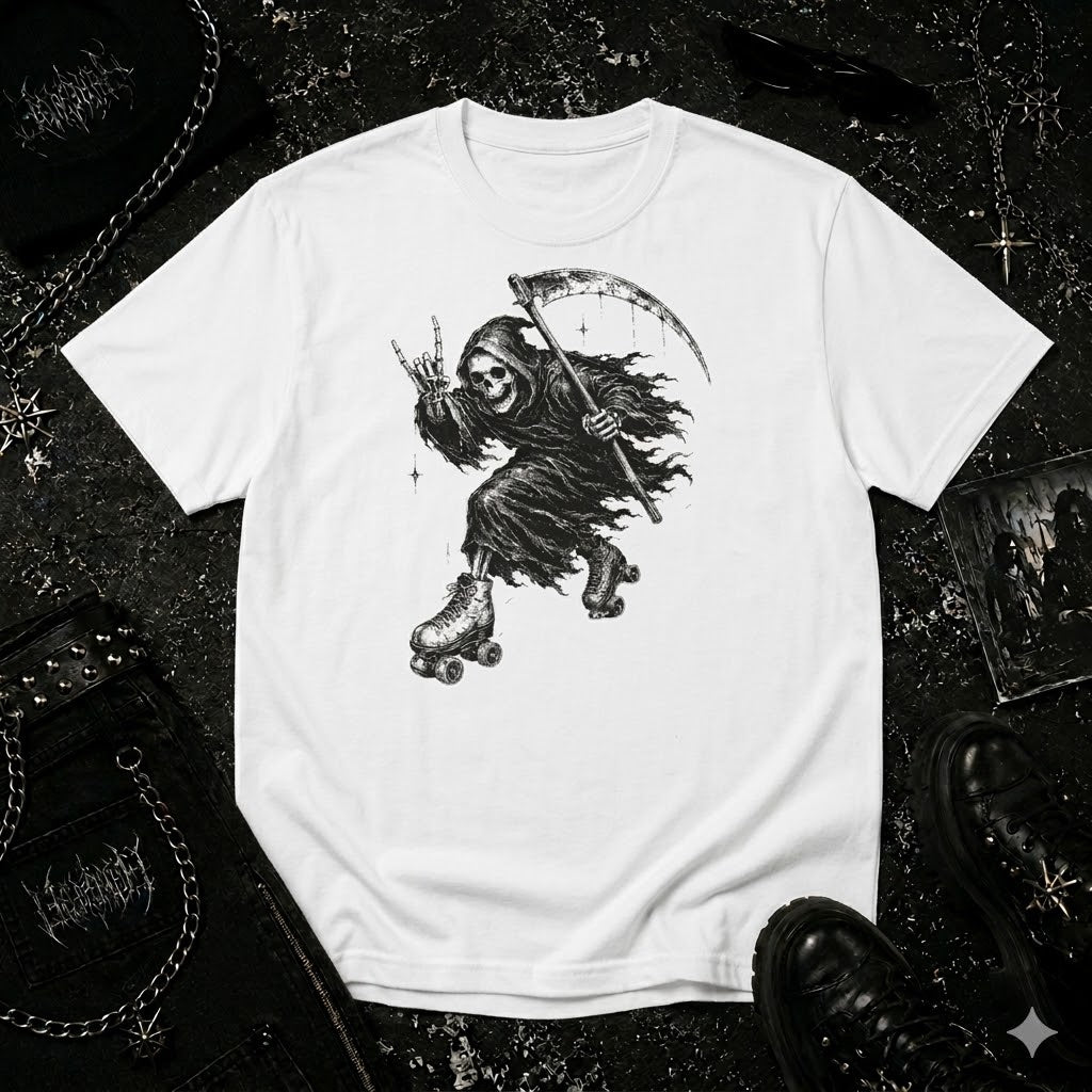 Grim Reaper On Roller Skates tee