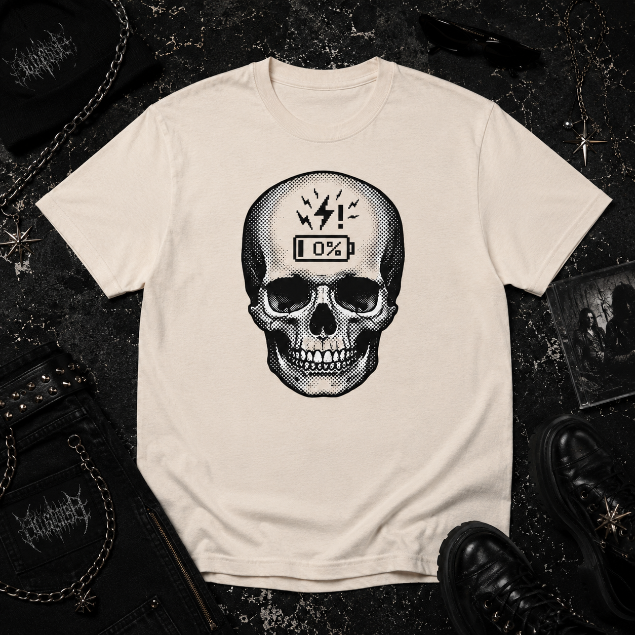Low Battery Skull tee