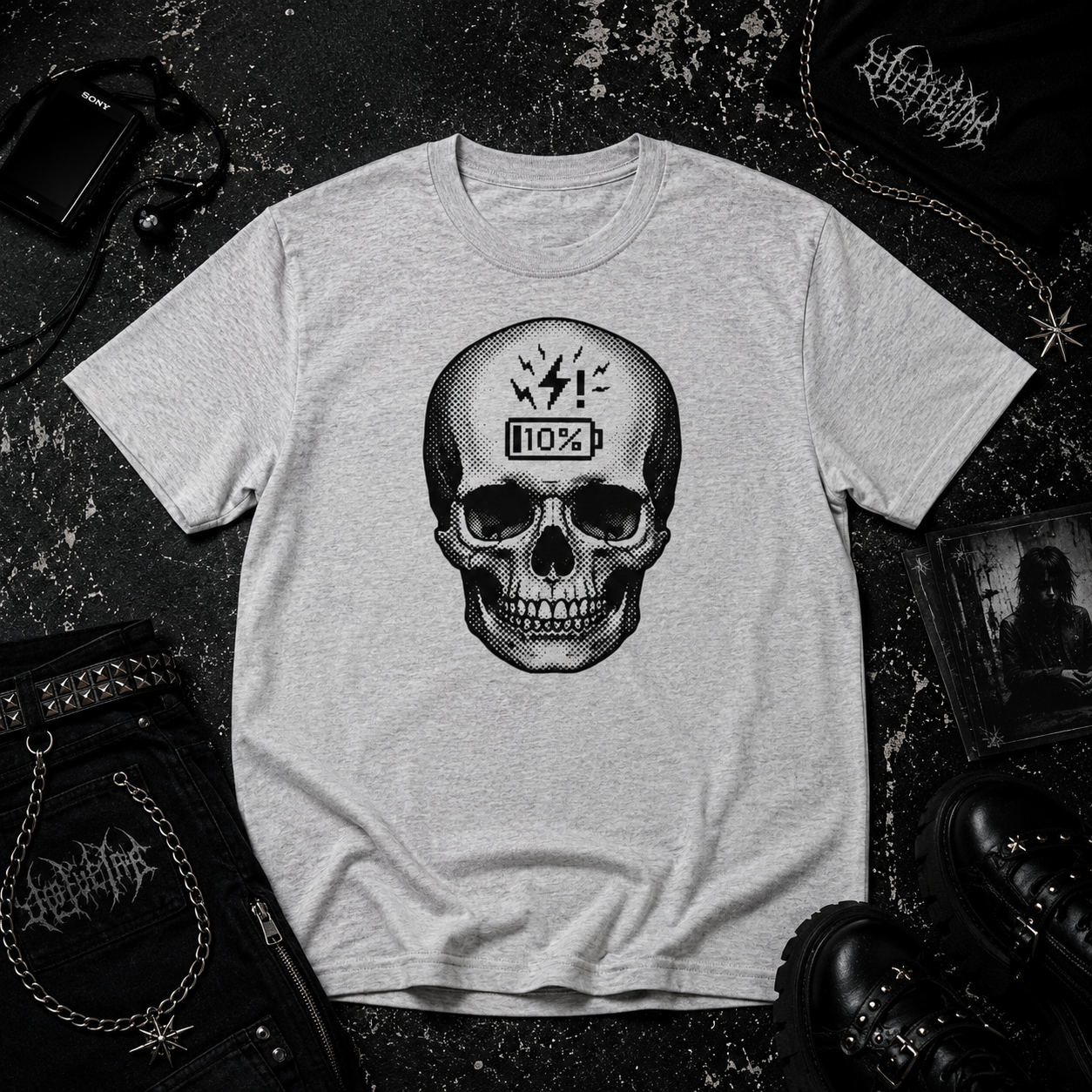 Low Battery Skull tee