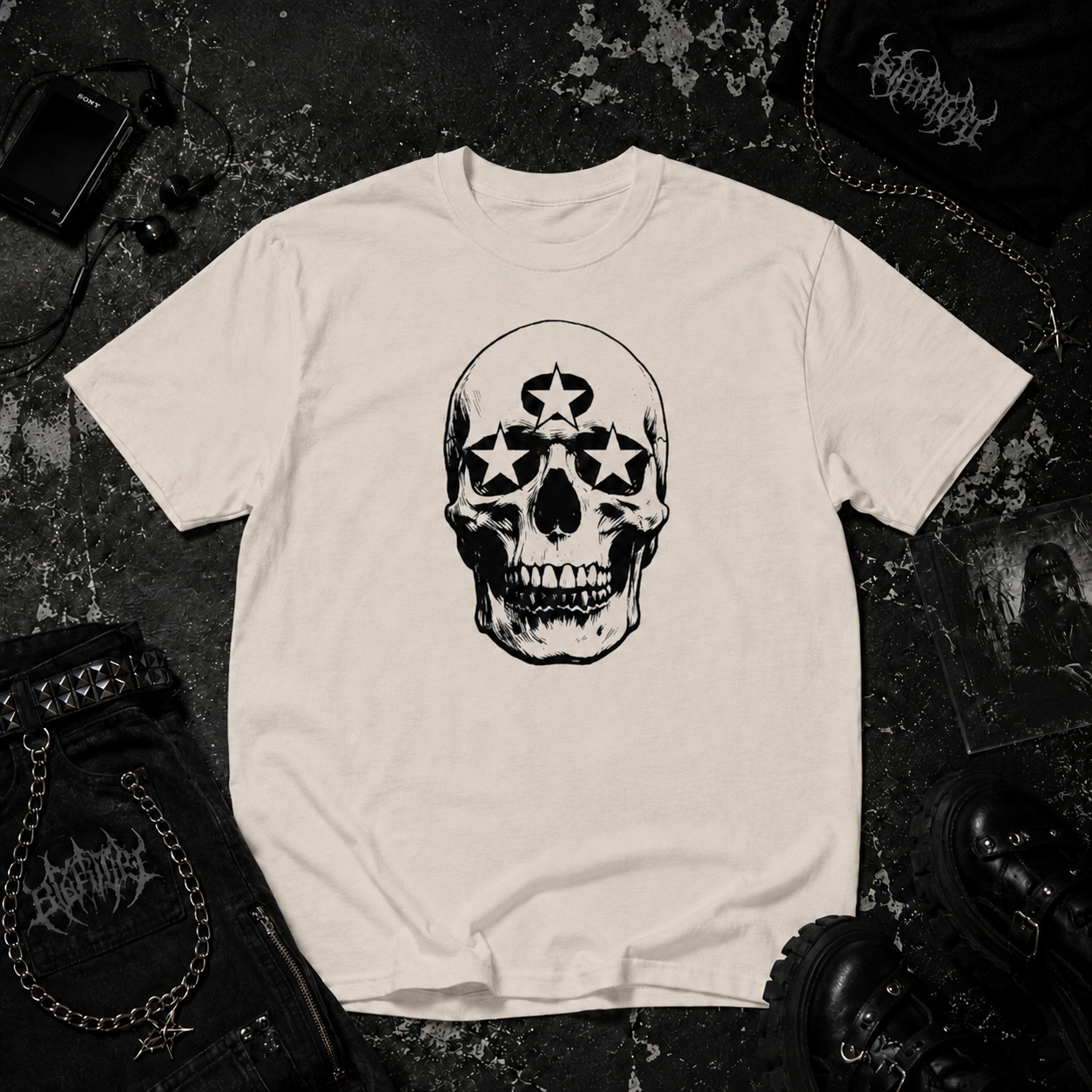3 Star Skull tee