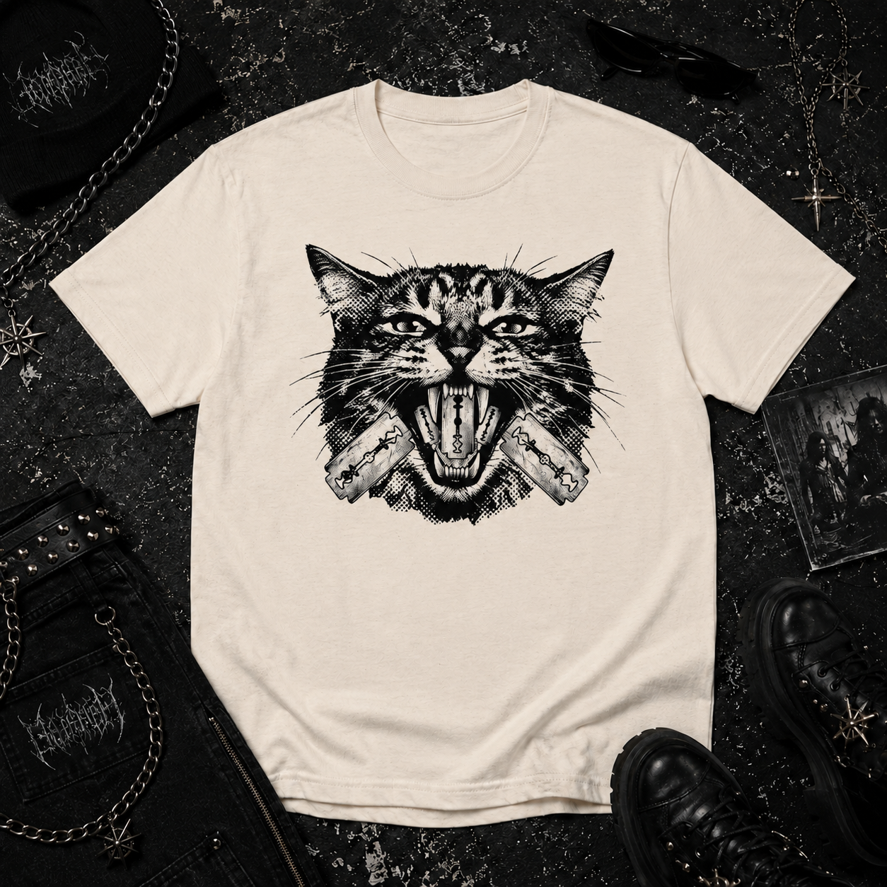 Cat With Razors tee