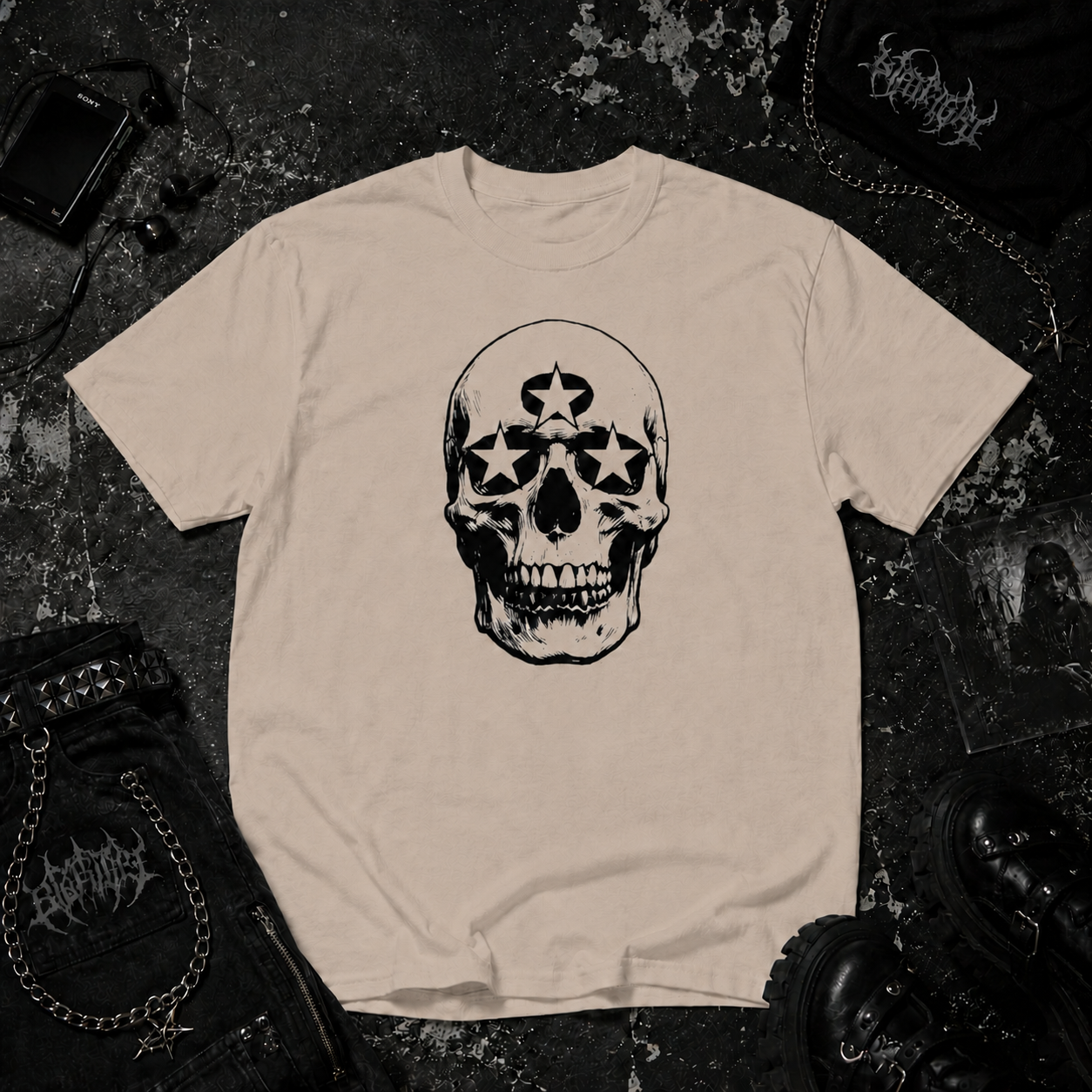 3 Star Skull tee