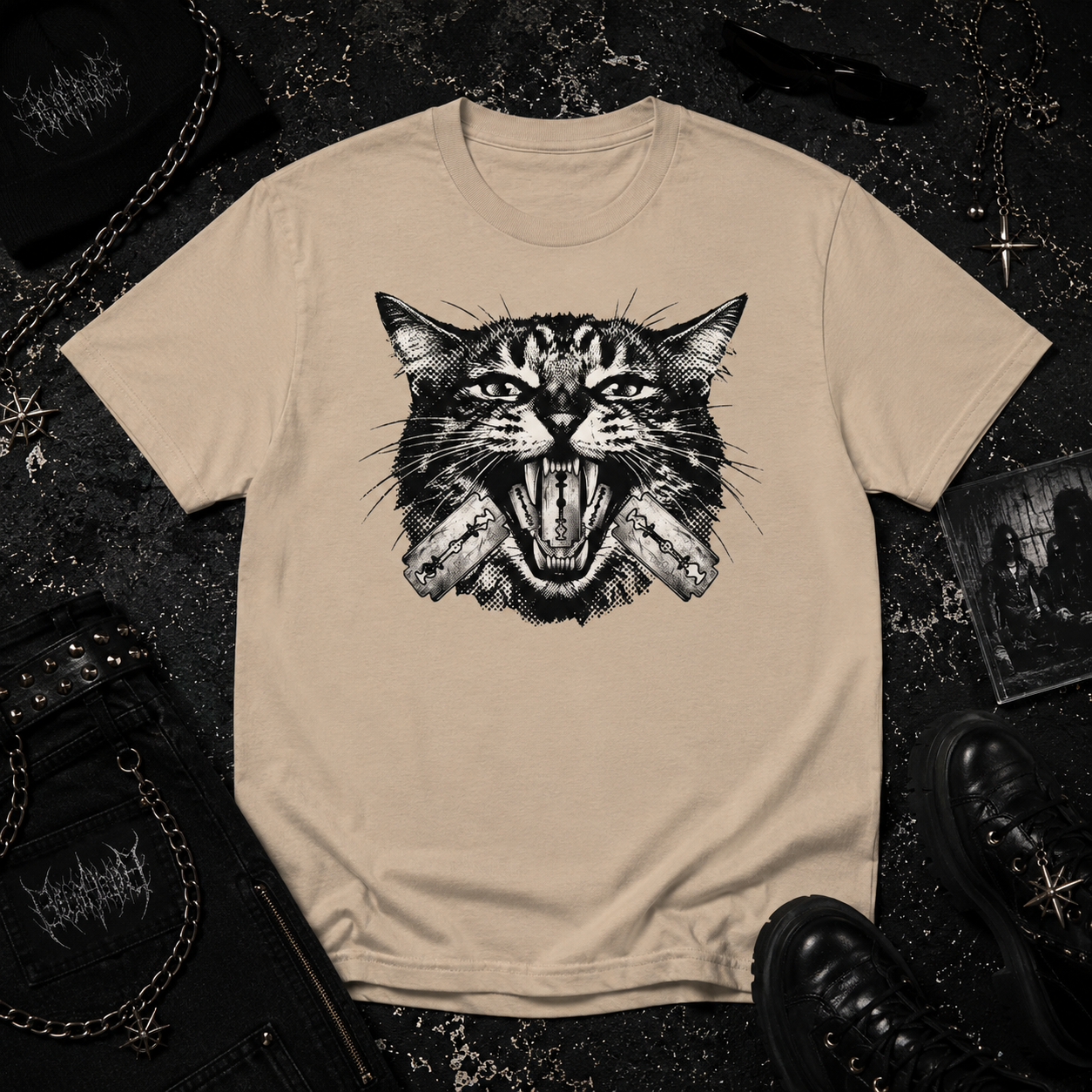 Cat With Razors tee