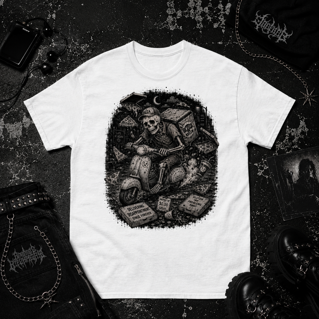 Skeleton Pizza Guy tee