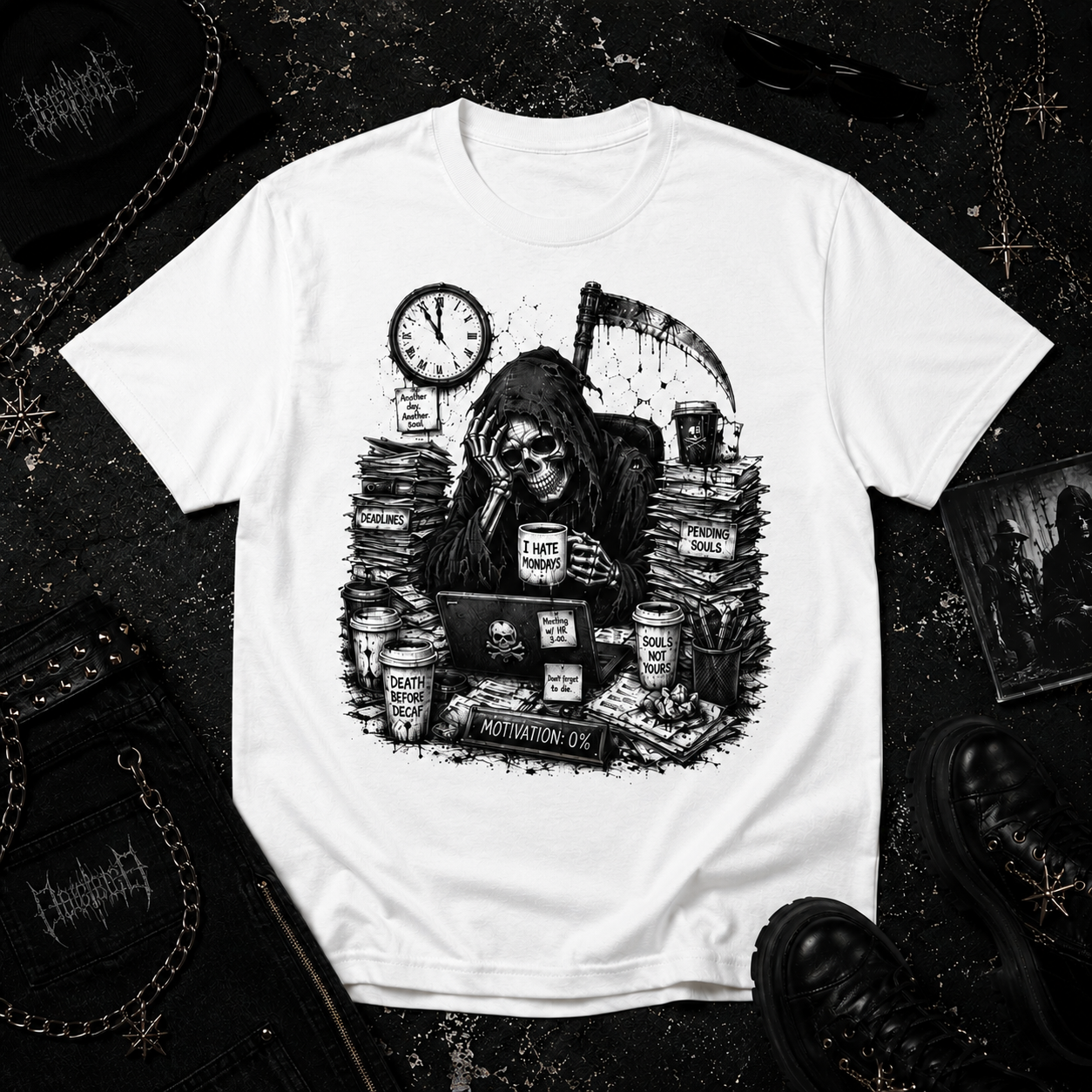 Grim Reaper In Office tee